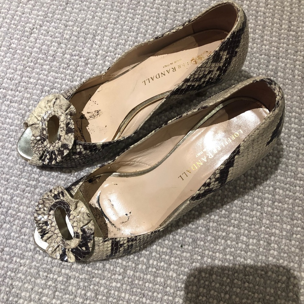Python skin peep toe pumps